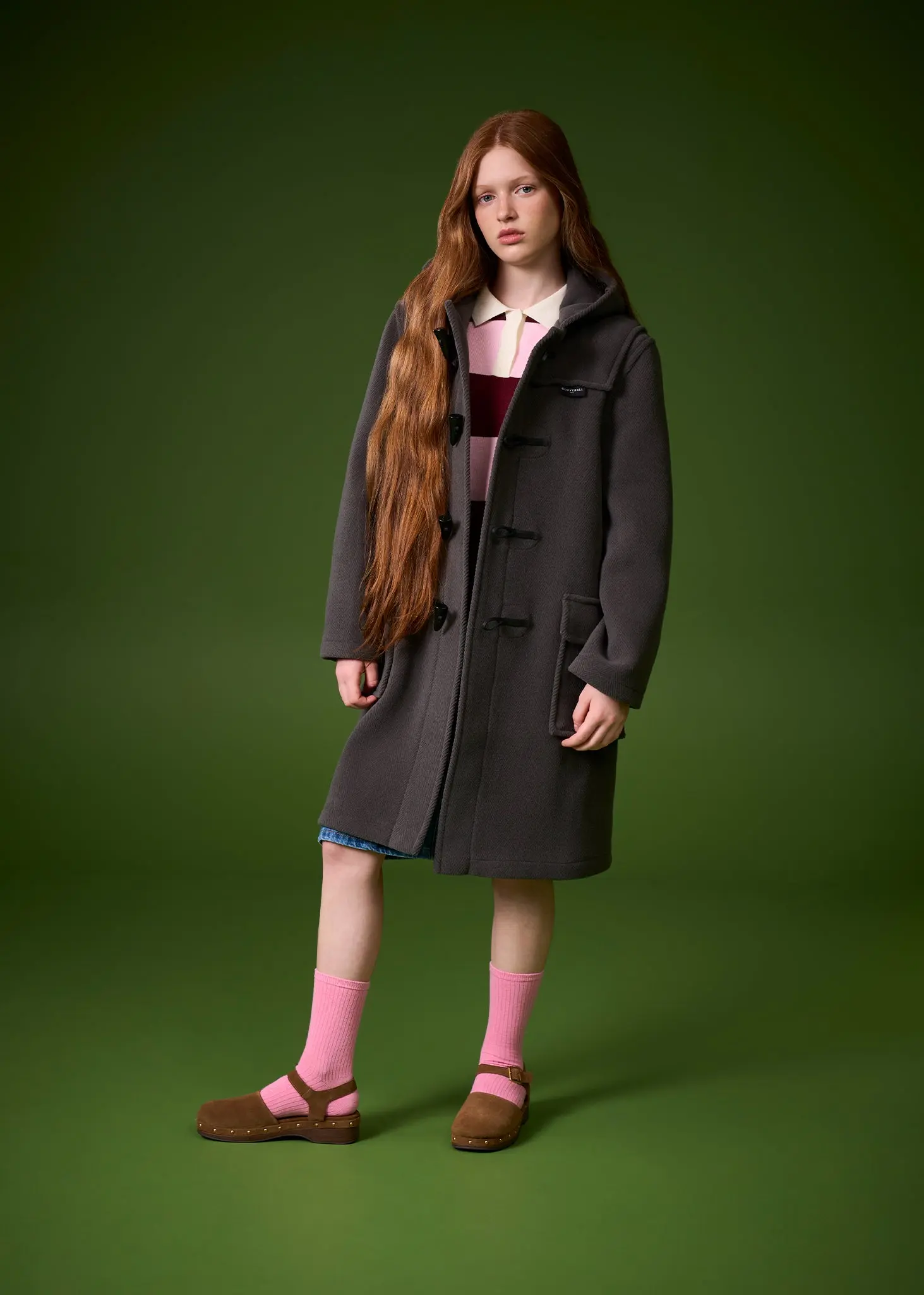 Children's Herringbone Wool Duffle Coat Navy - Image 3