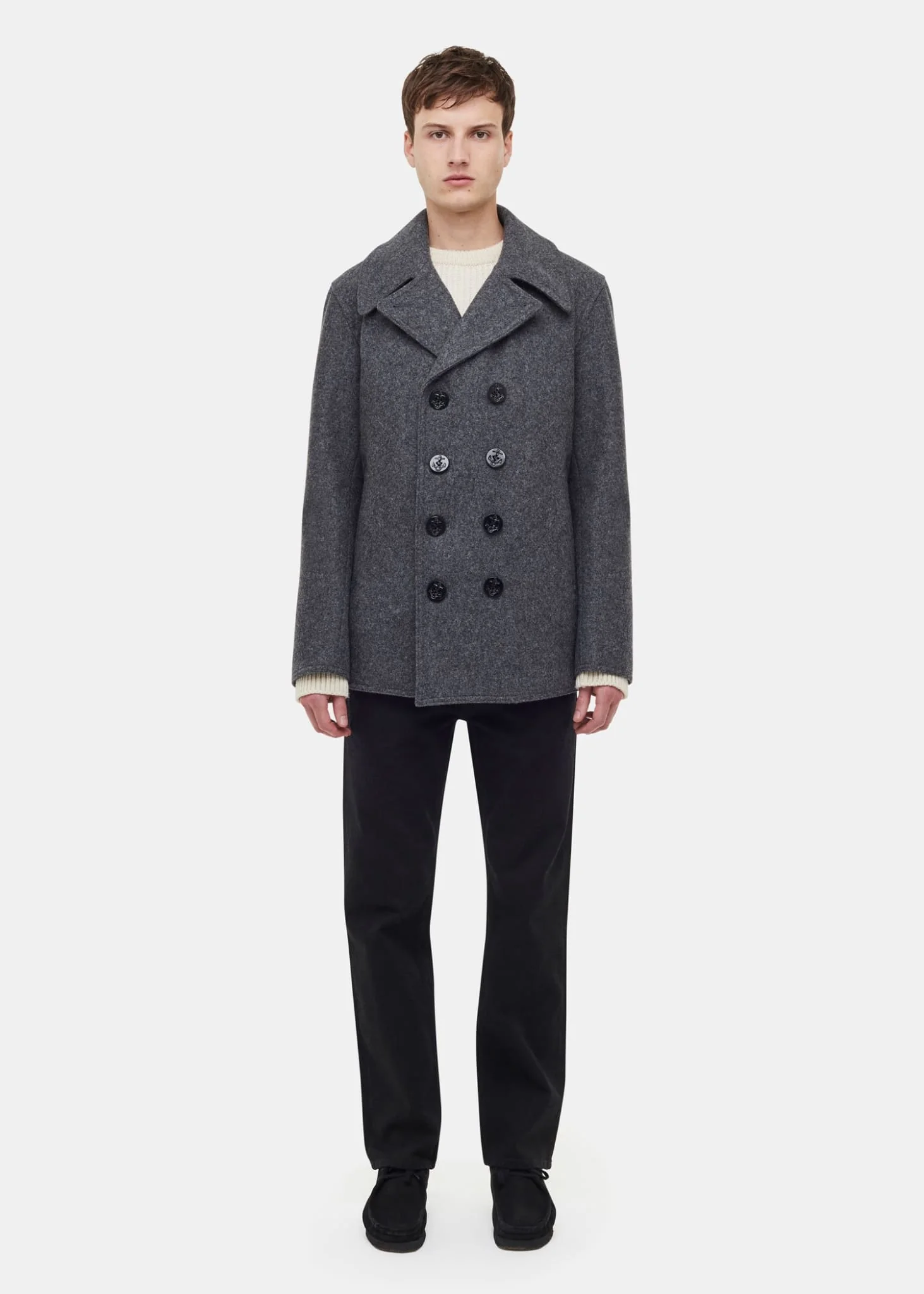 Men's Admiralty Melton Wool Peacoat Grey - Image 4