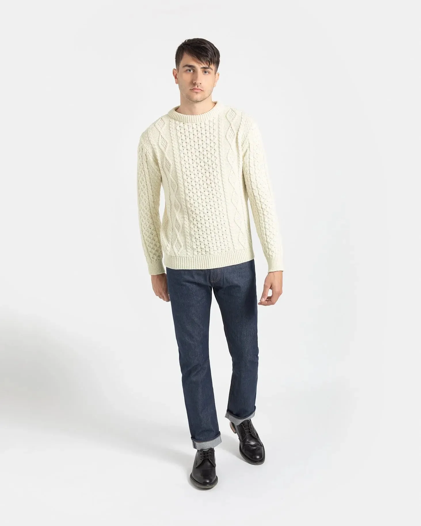 Men's Aran Jumper Ecru - Image 3