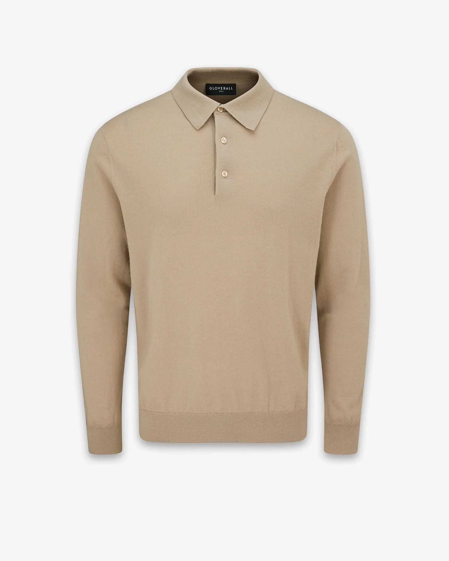 Men's Long Sleeve Knitted Polo Shirt Camel - Image 2