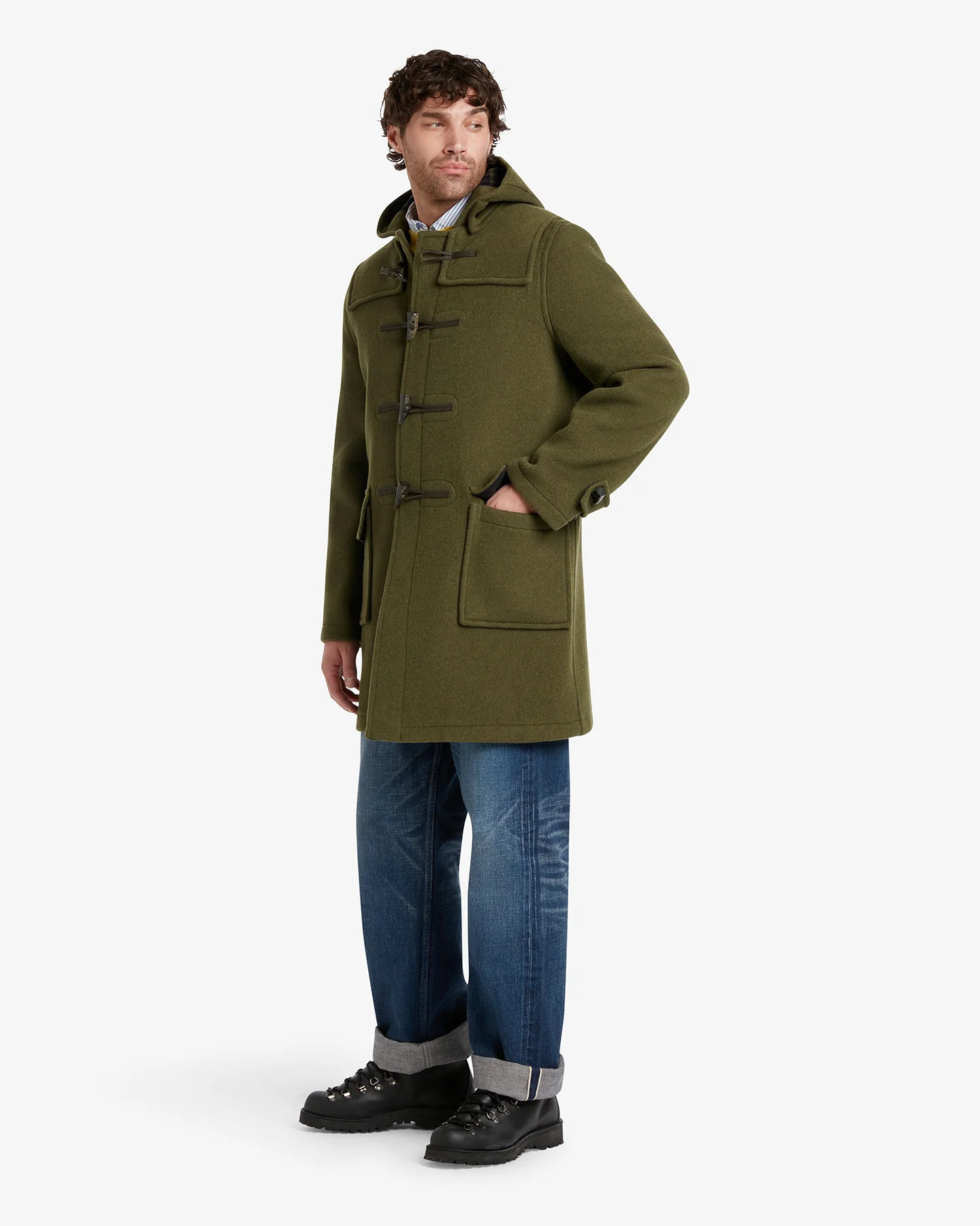 Men's Morris Duffle Coat Loden Check - Image 3