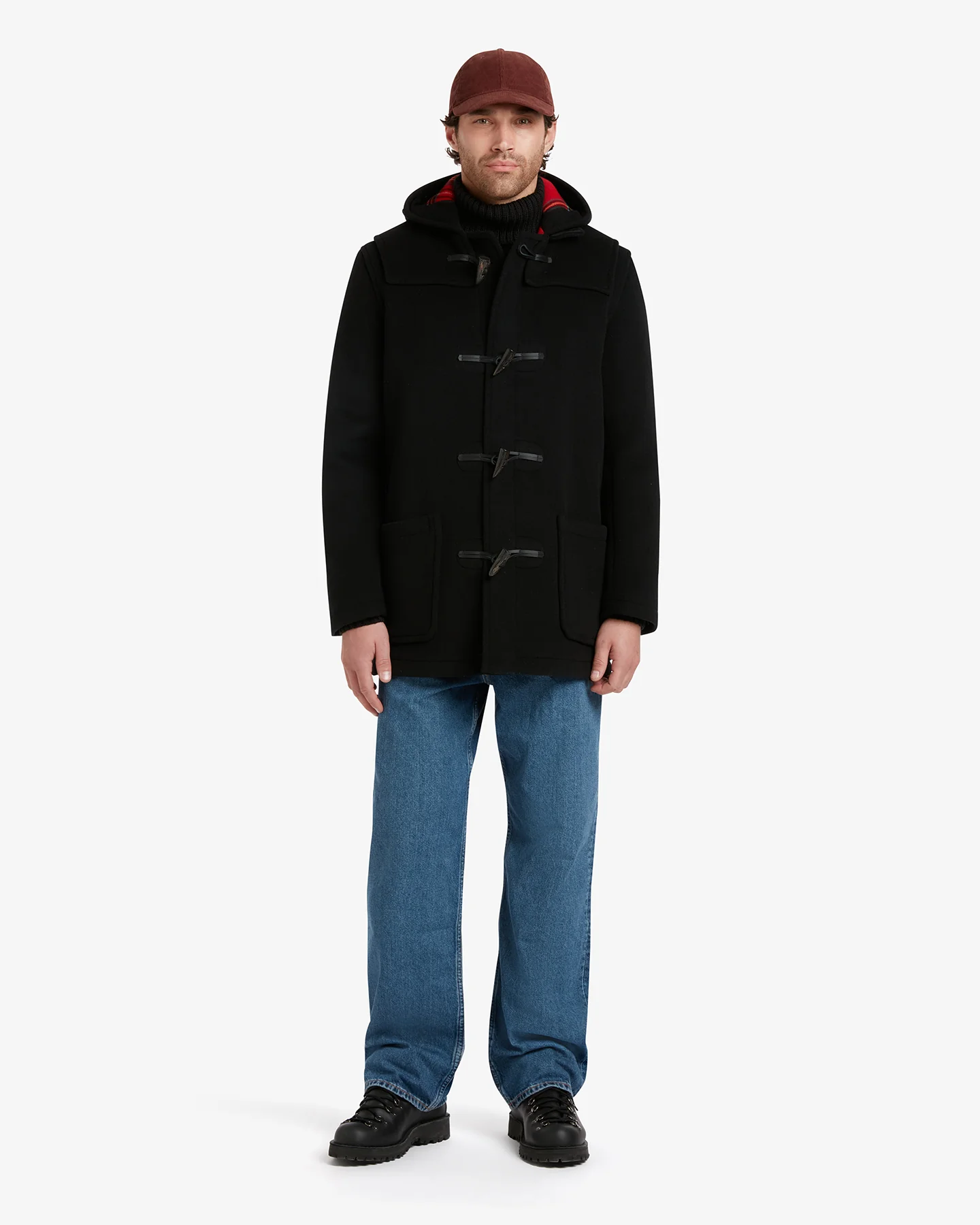Men's Morris Mid-Length Duffle Coat Black Royal Stewart