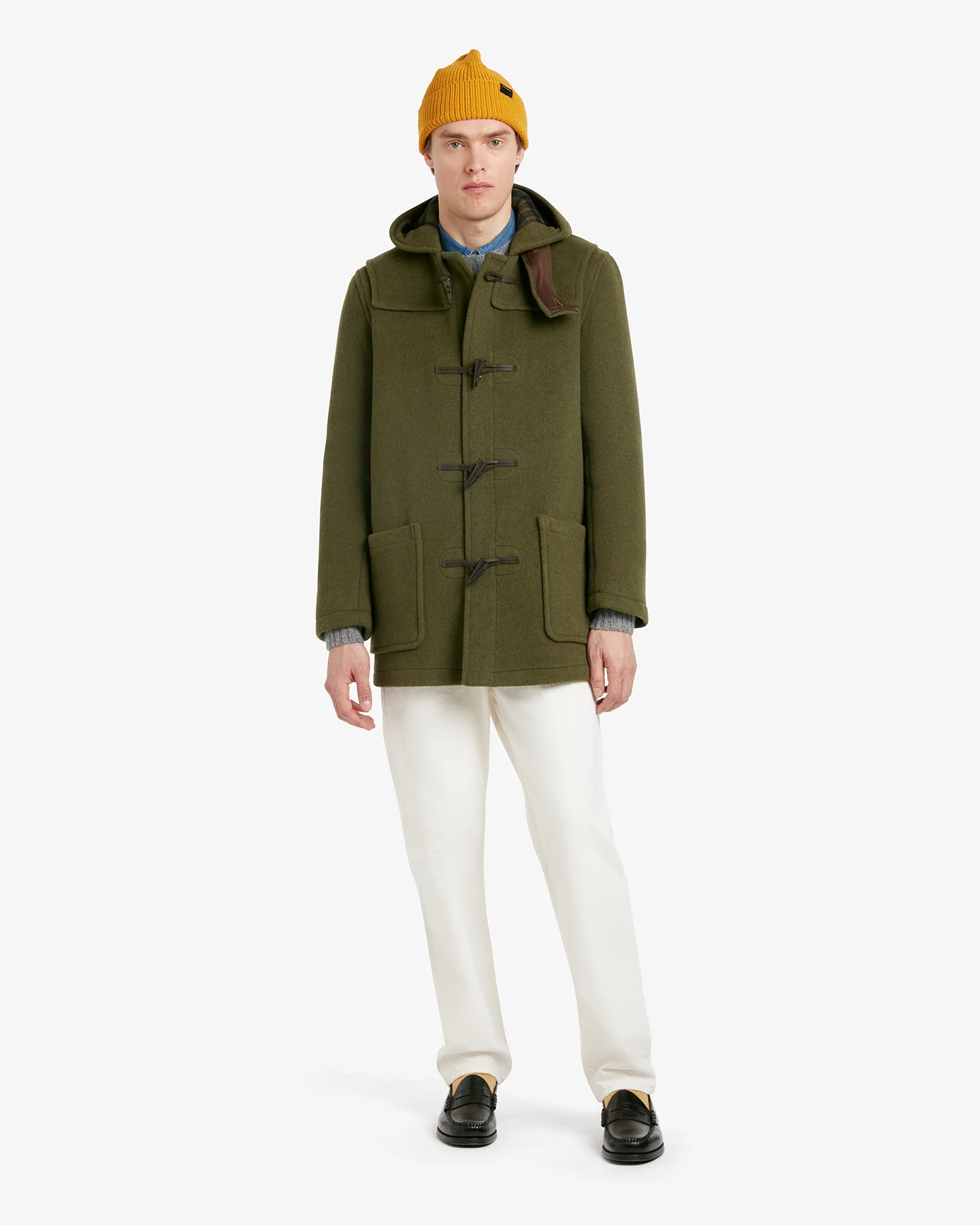 Men's Morris Mid-Length Duffle Coat Loden Check