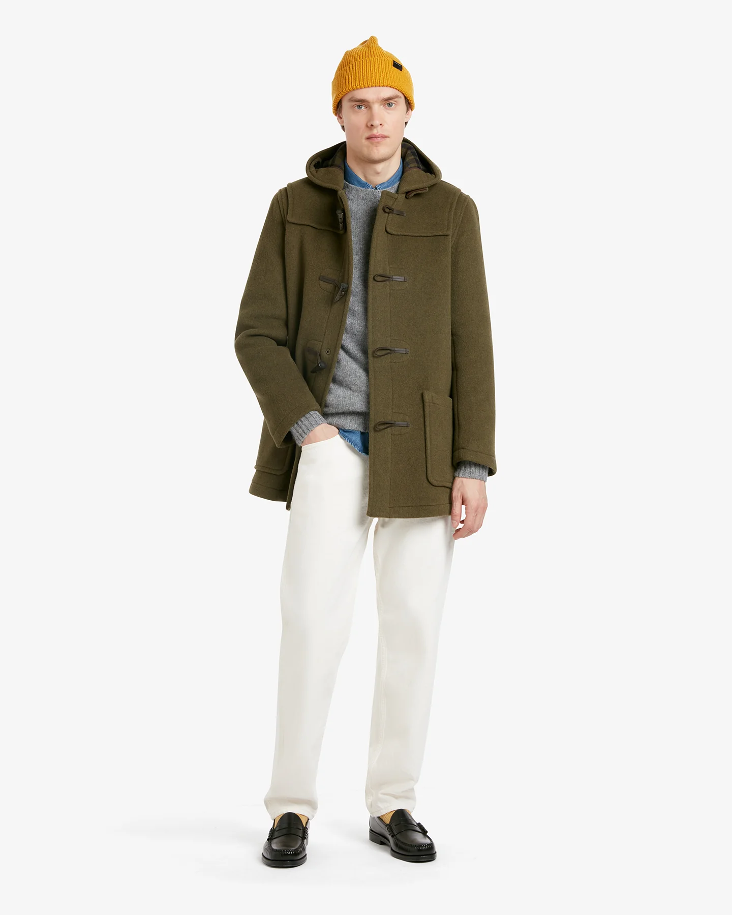 Men's Morris Mid-Length Duffle Coat Loden Check - Image 2