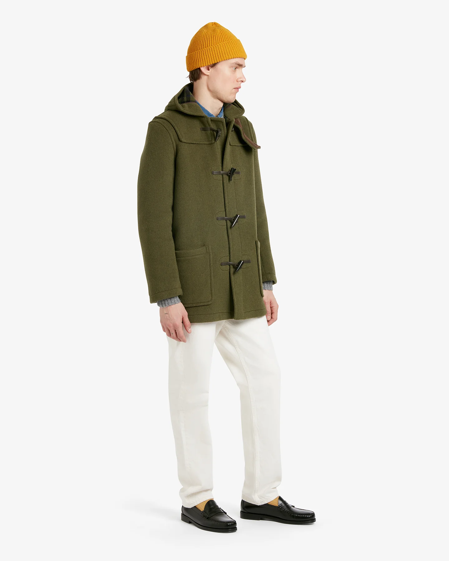 Men's Morris Mid-Length Duffle Coat Loden Check - Image 3