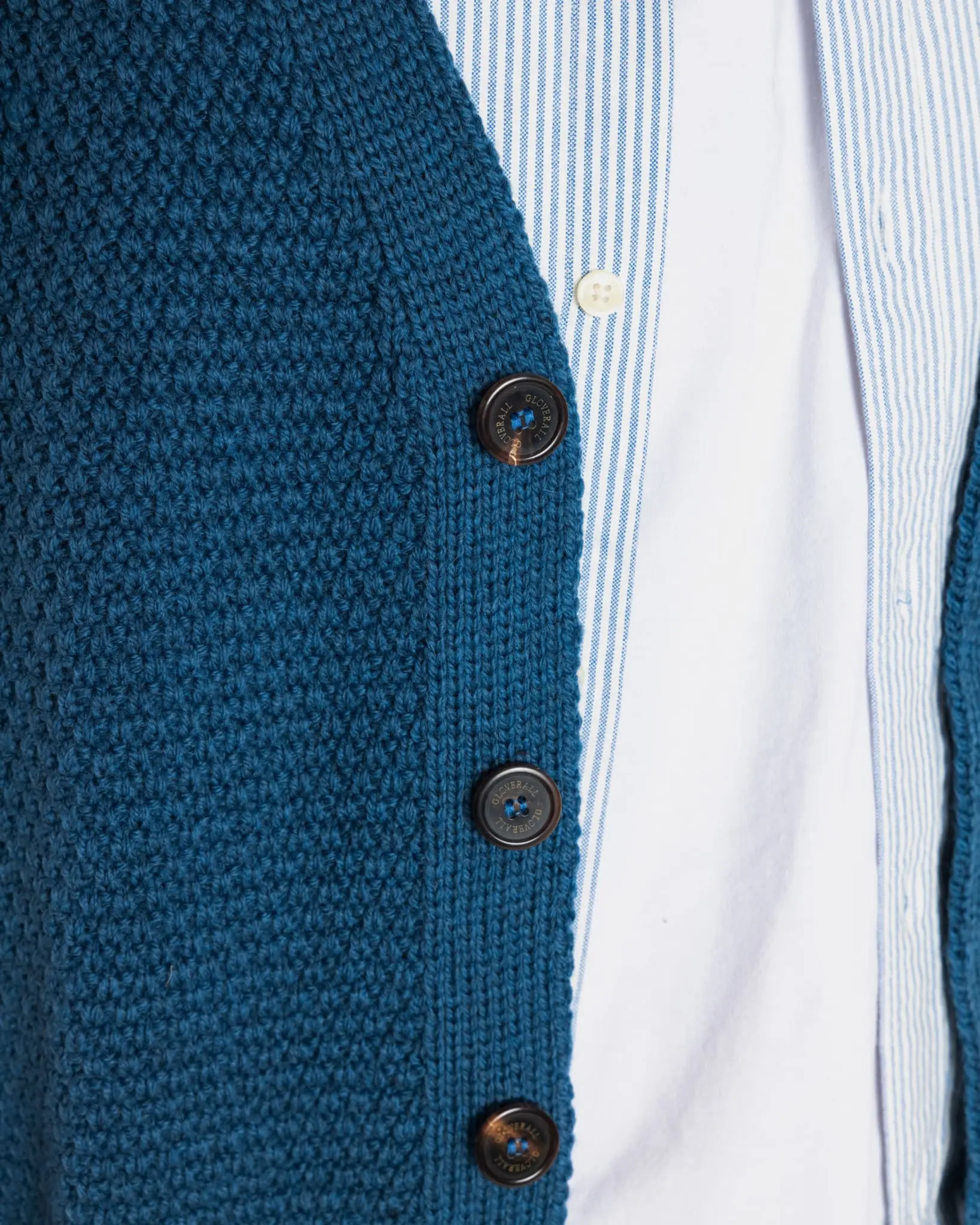 Men's Moss Stitch Cardigan Petrol Blue - Image 4