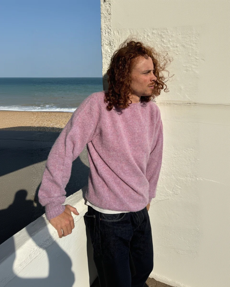 Men's Oxford Brushed Lambswool Jumper Purple - Image 2