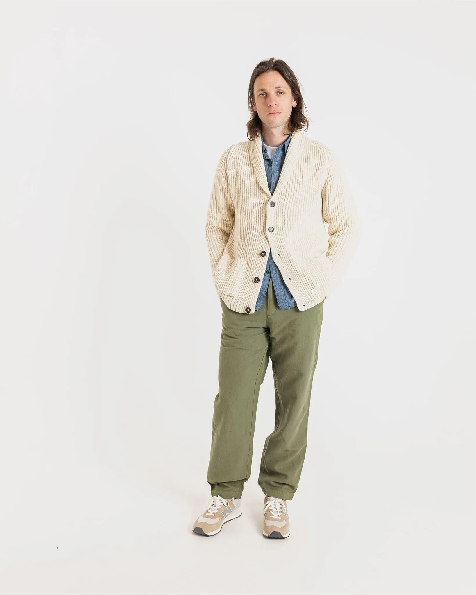 Men's Shawl Collar Cardigan Ecru - Image 3