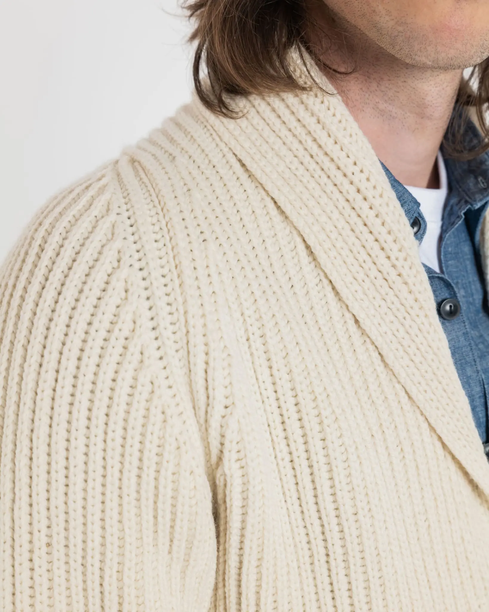 Men's Shawl Collar Cardigan Ecru - Image 4