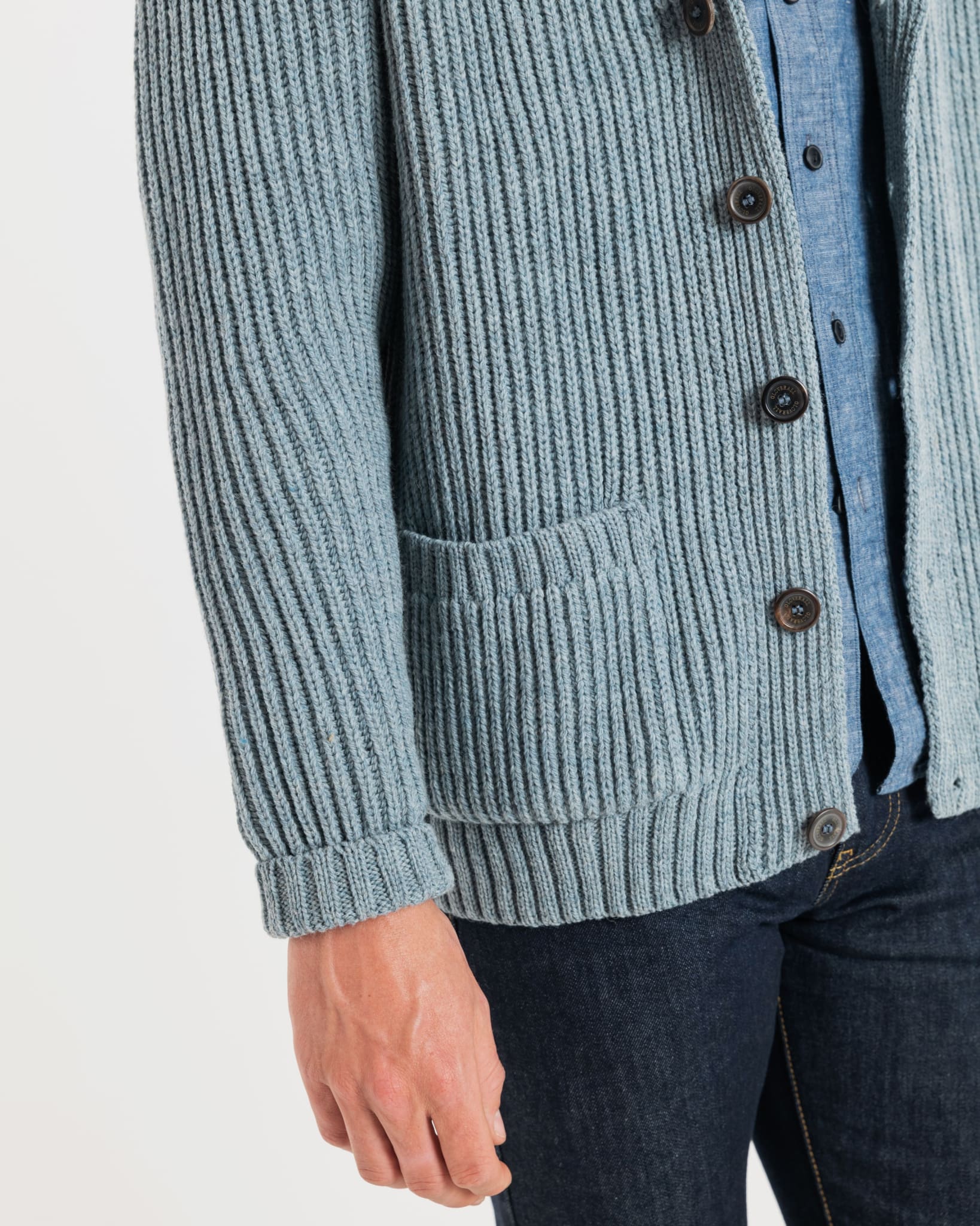 Men's Shawl Collar Cardigan Light Blue - Image 3