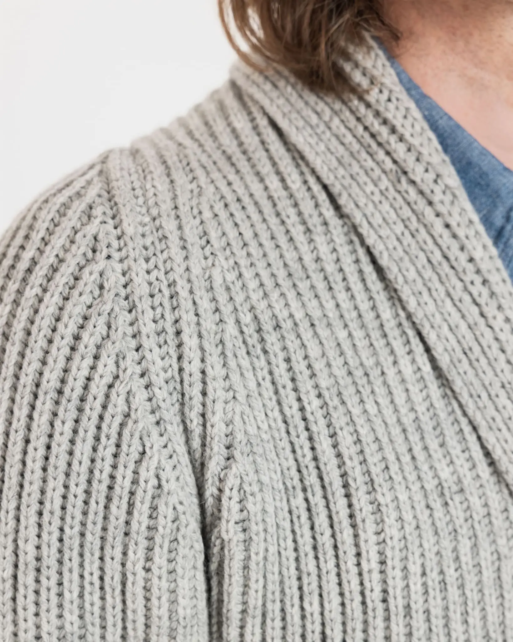 Men's Shawl Collar Cardigan Light Grey - Image 5