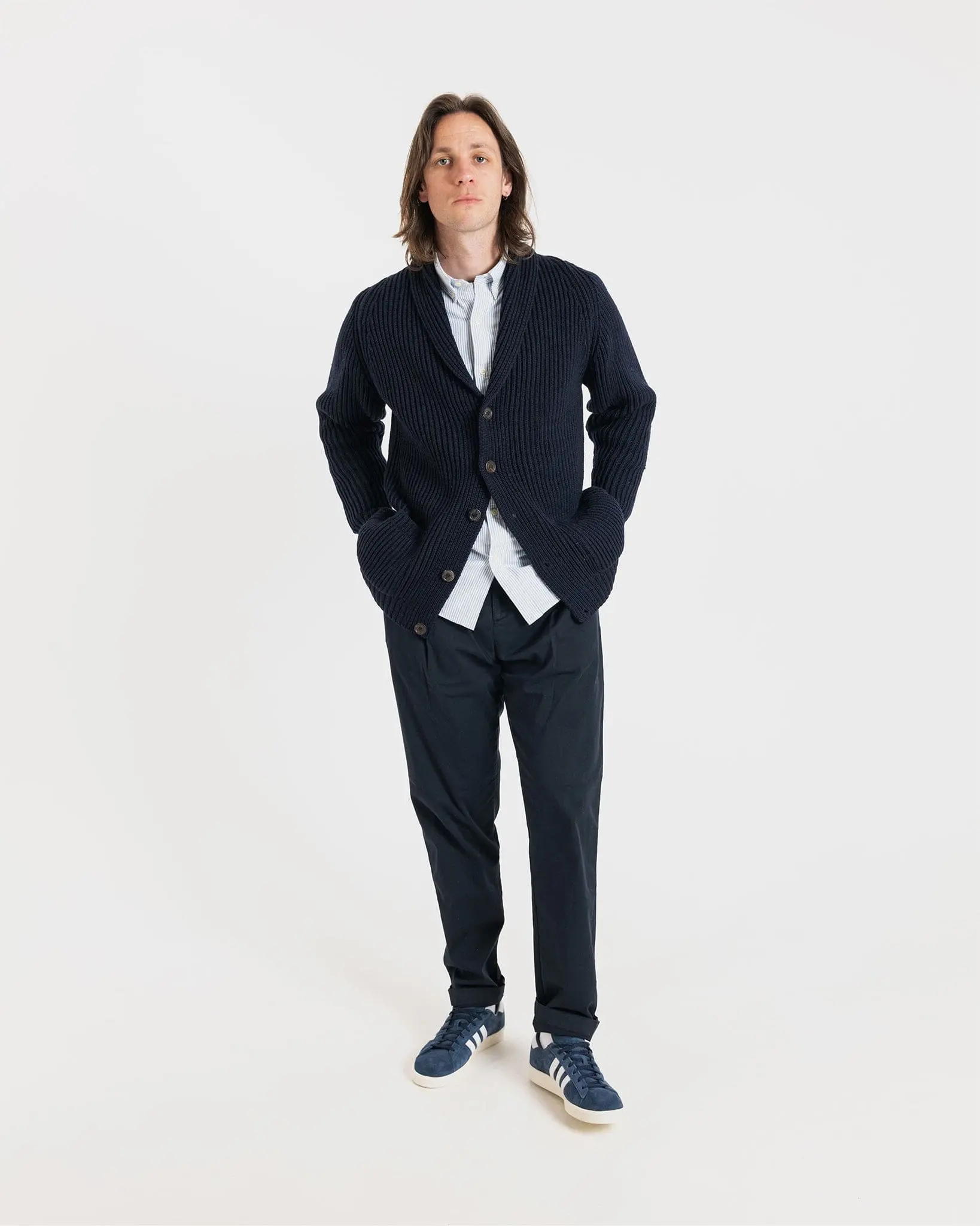 Men's Shawl Collar Cardigan Navy - Image 3