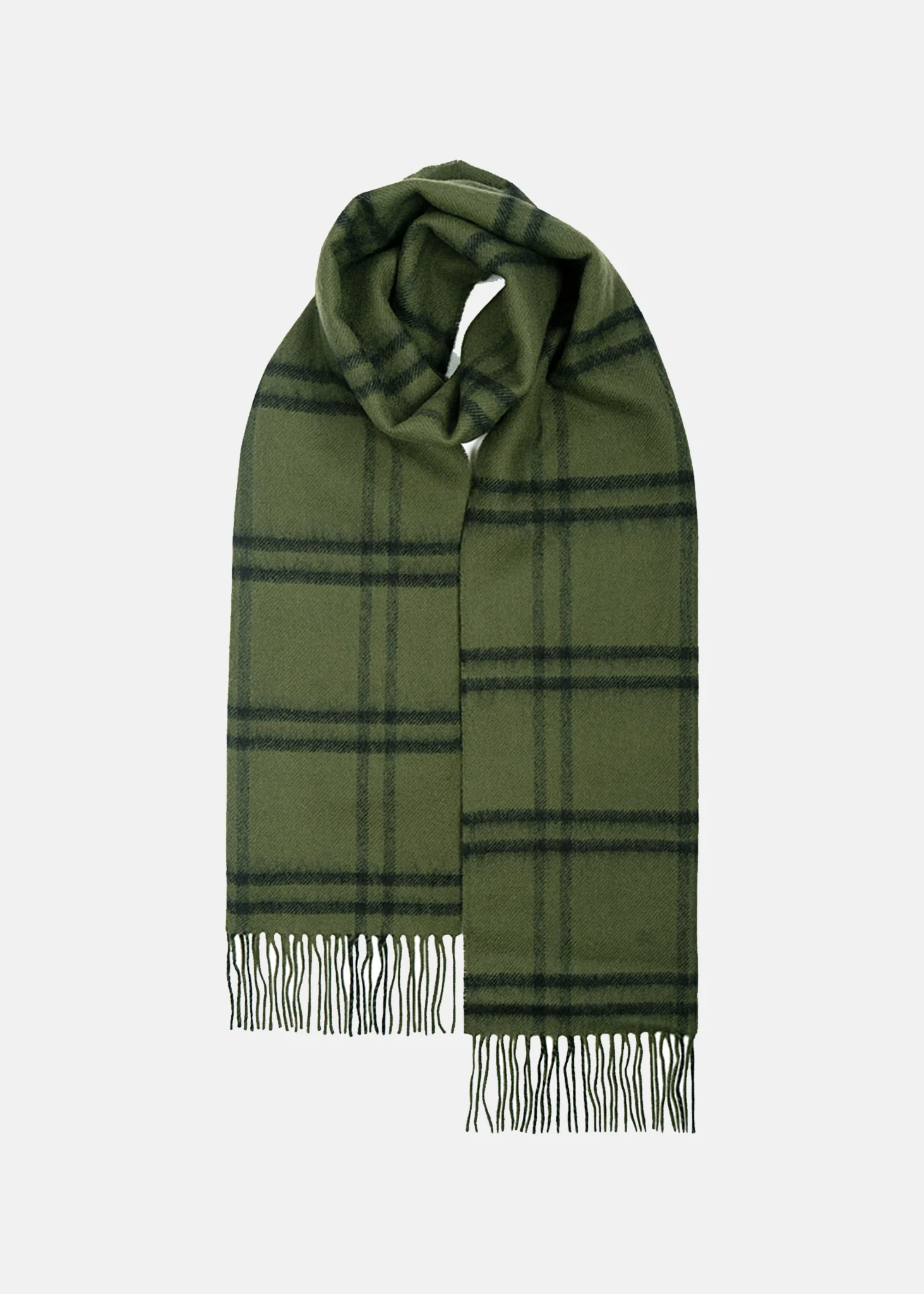 Unisex Oversized Lambswool Scarf Olive Plaid