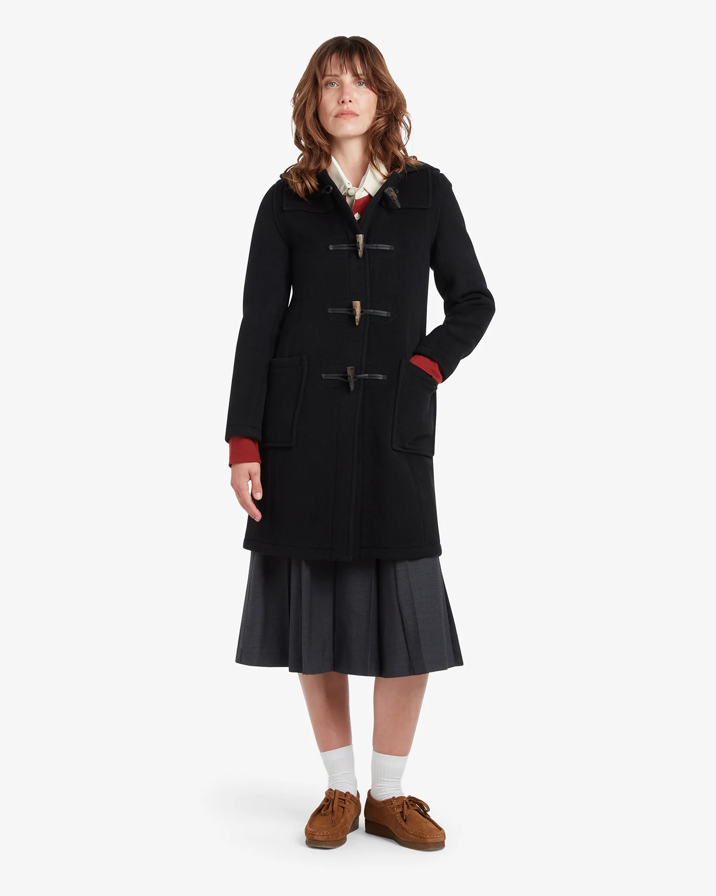 Women's Freda Long Slim Fit Duffle Coat Black Royal Stewart