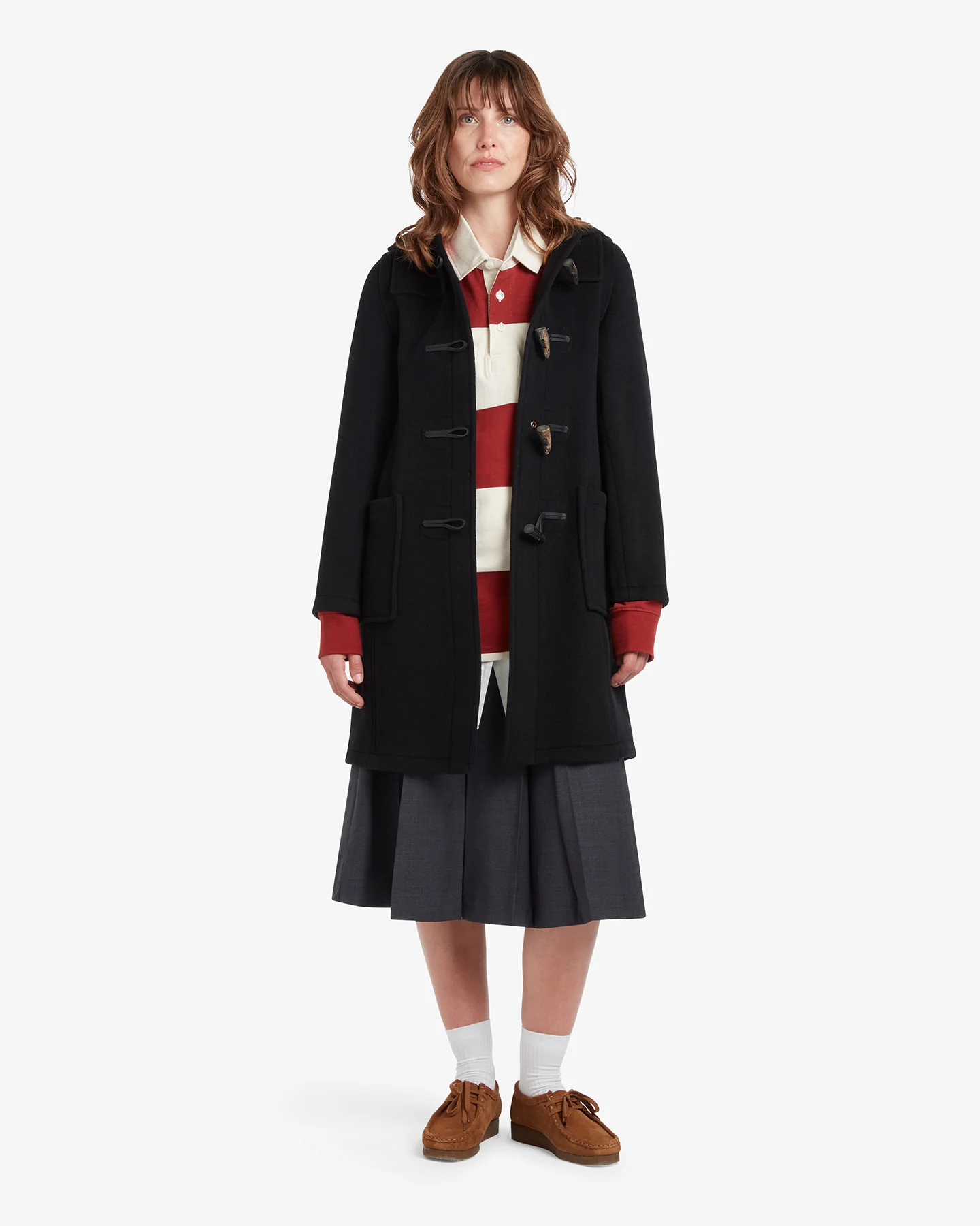 Women's Freda Long Slim Fit Duffle Coat Black Royal Stewart - Image 2