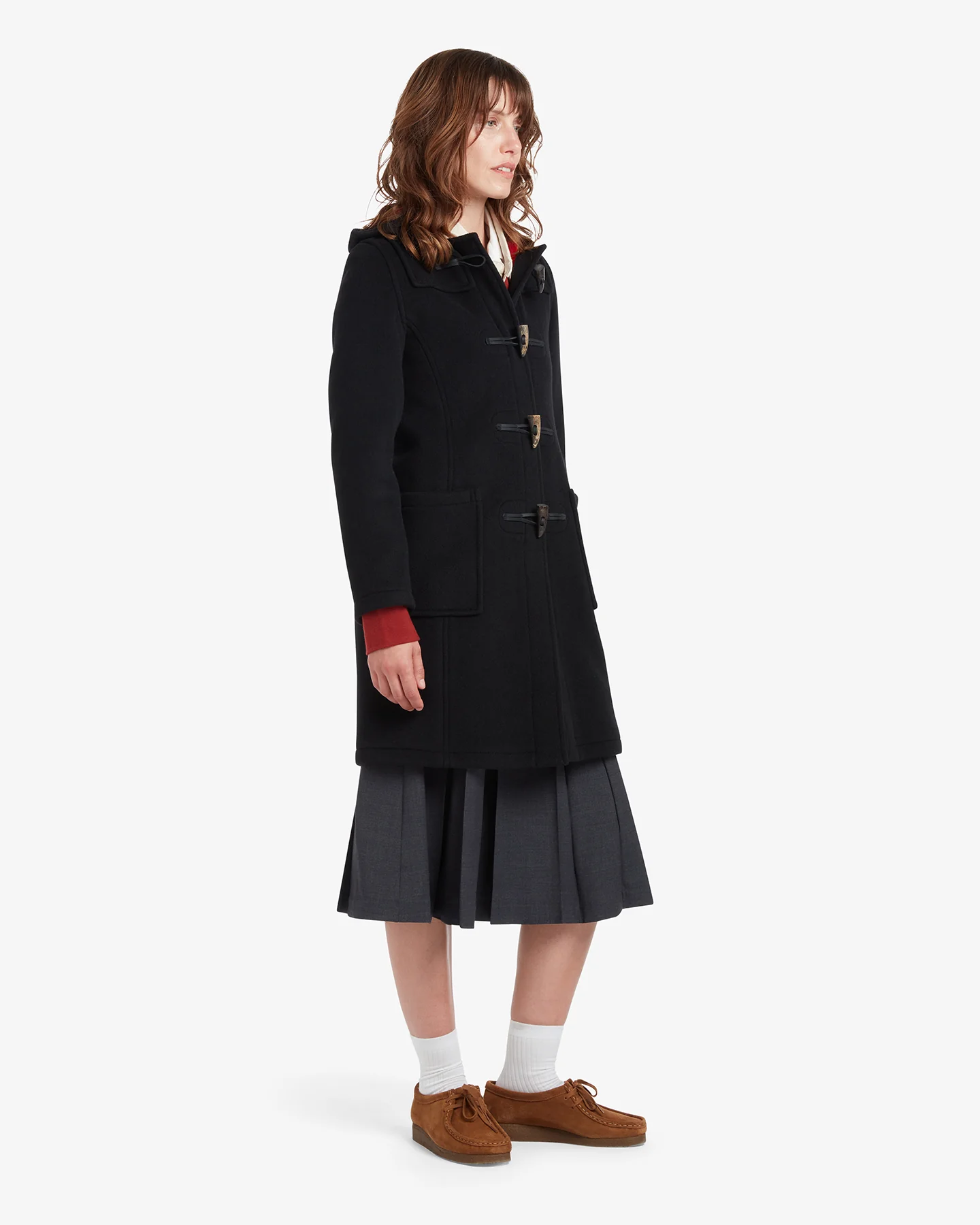 Women's Freda Long Slim Fit Duffle Coat Black Royal Stewart - Image 3