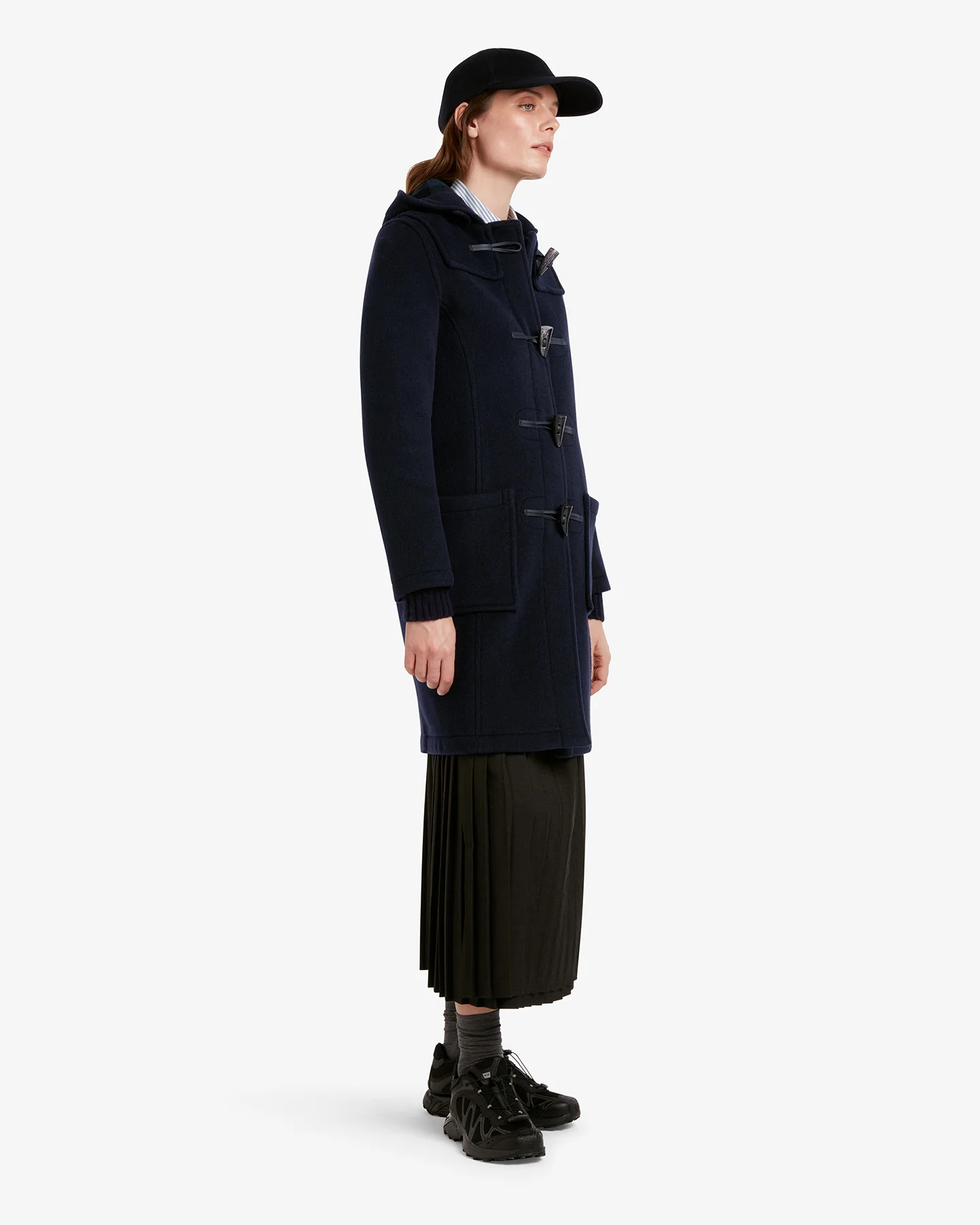 Women's Freda Long Slim Fit Duffle Coat Navy Black Watch - Image 3