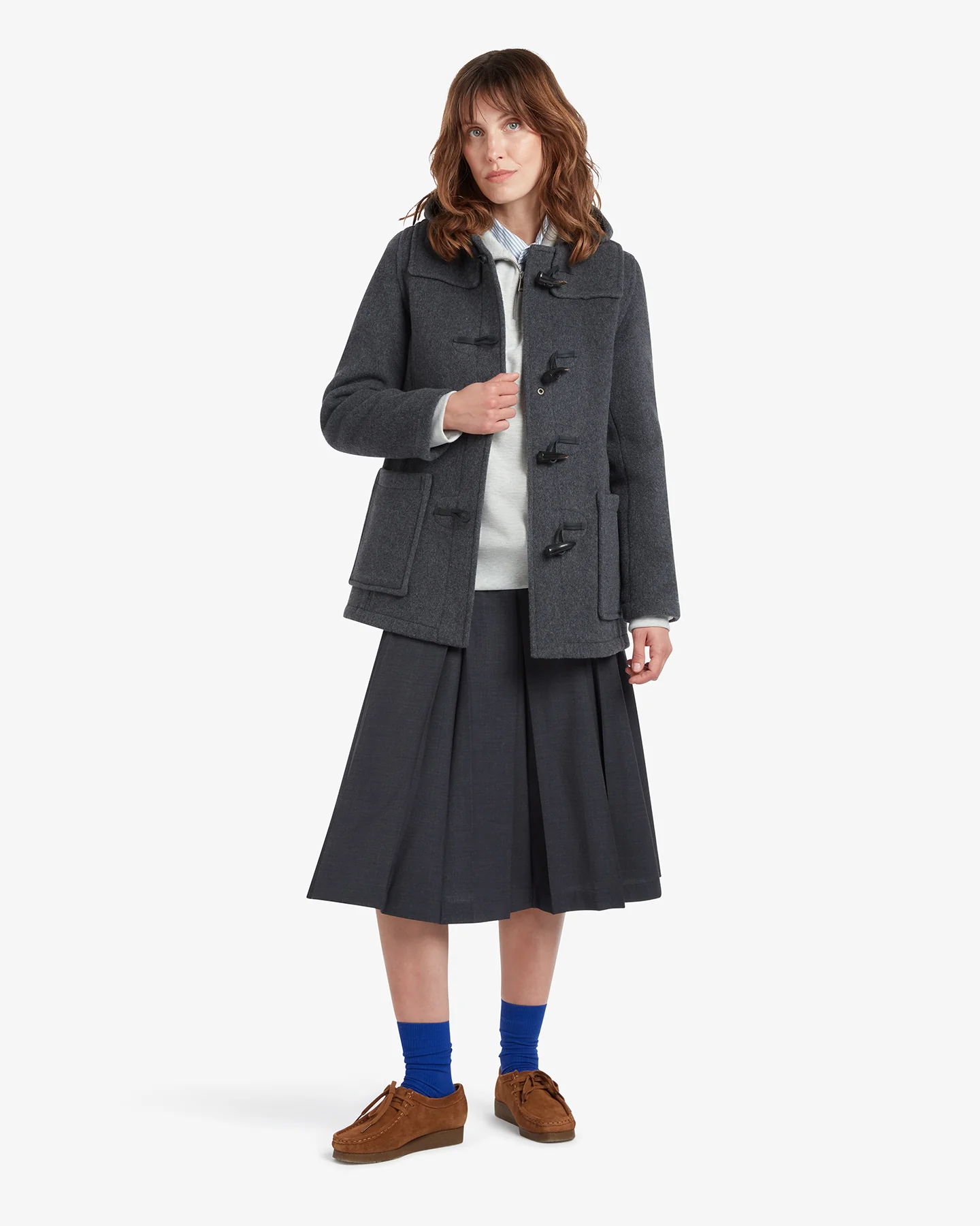 Women's Freda Short Slim Fit Duffle Coat Grey Black Watch - Image 2