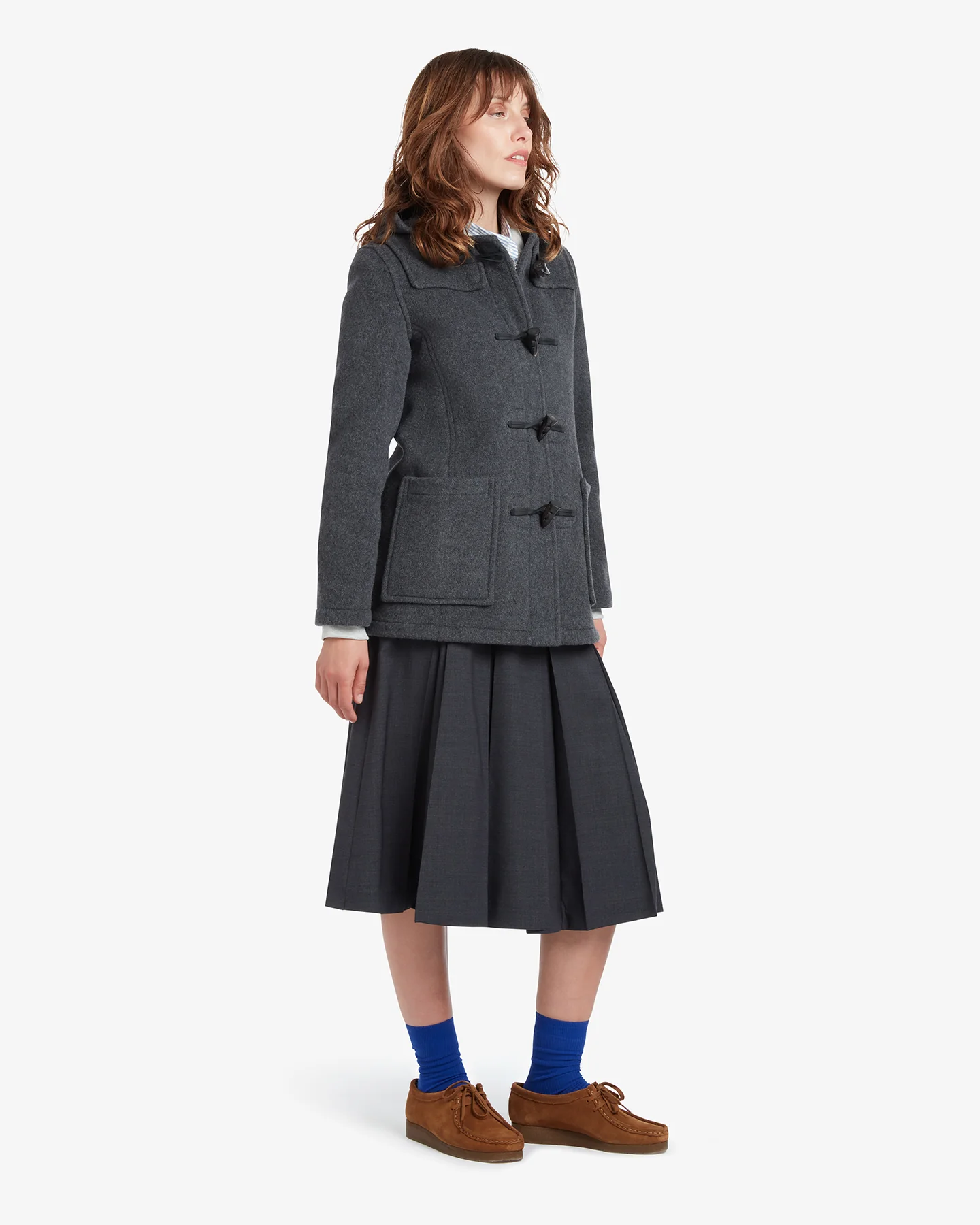 Women's Freda Short Slim Fit Duffle Coat Grey Black Watch - Image 3