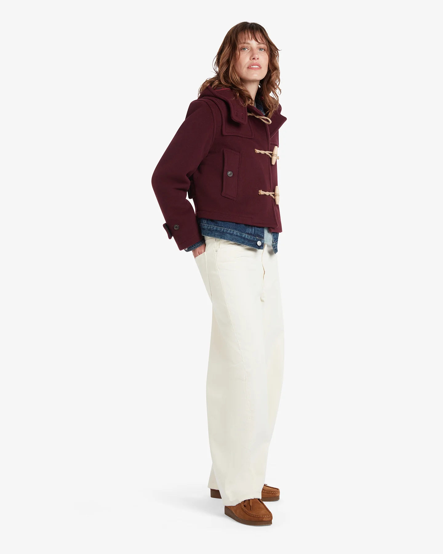 Women's Shelley Cropped Duffle Jacket Burgundy - Image 3